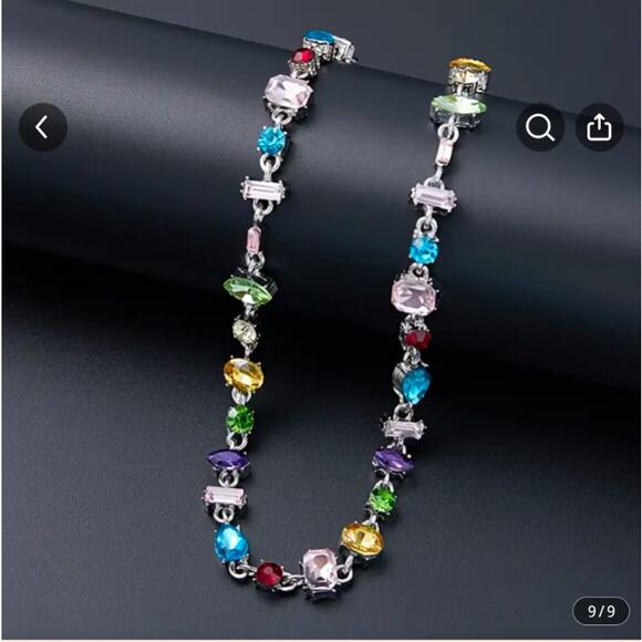 EXQUISITE MULTI-COLOR STONE, RANDOM SHAPE STERLING SILVERPLATE NECKLACE! - Picture 4 of 6